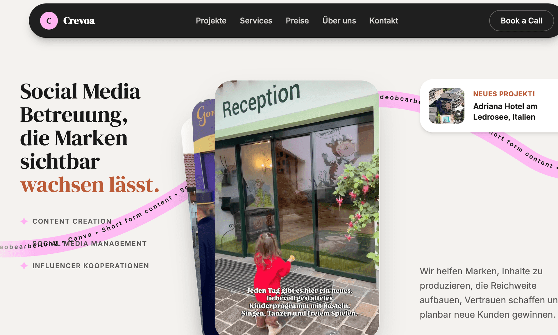 Website für Crevoa von Arvello München