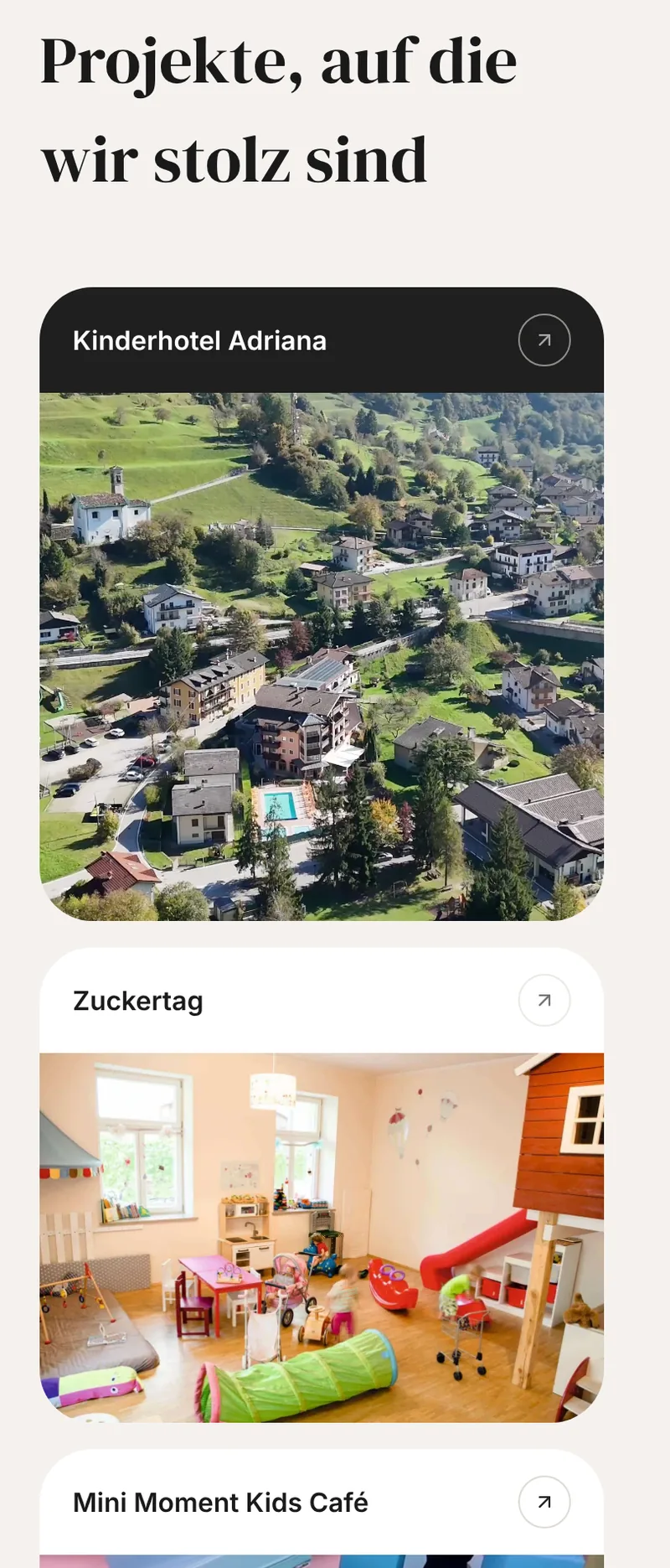 Projektgalerie der Website der Agentur Crevoa, erstellt von Arvello